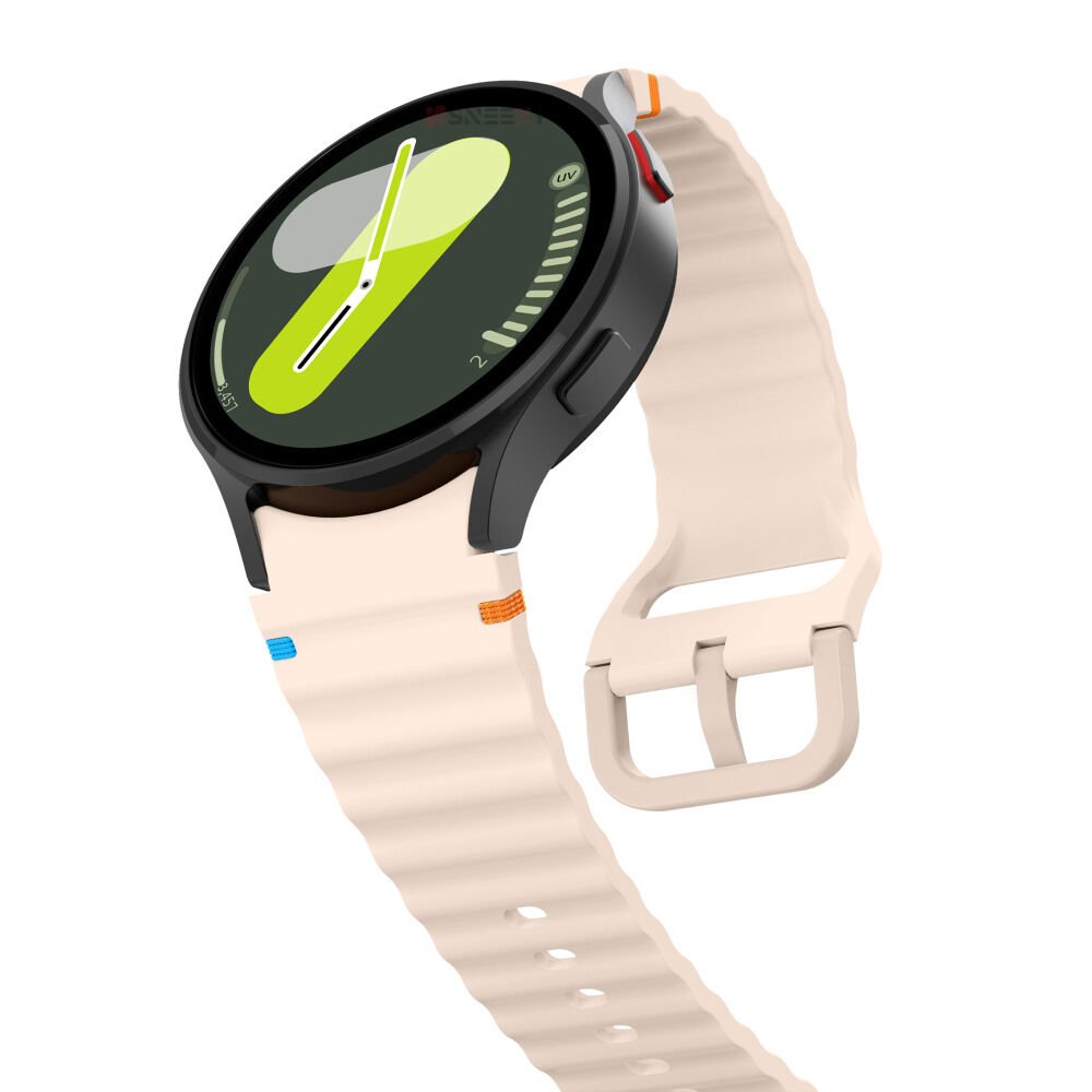 Samsung Galaxy Watch 4 40-42-44-46mm İle Uyumlu Metal Tokalı Dalgalı Spor Silikon Kordon Pudra