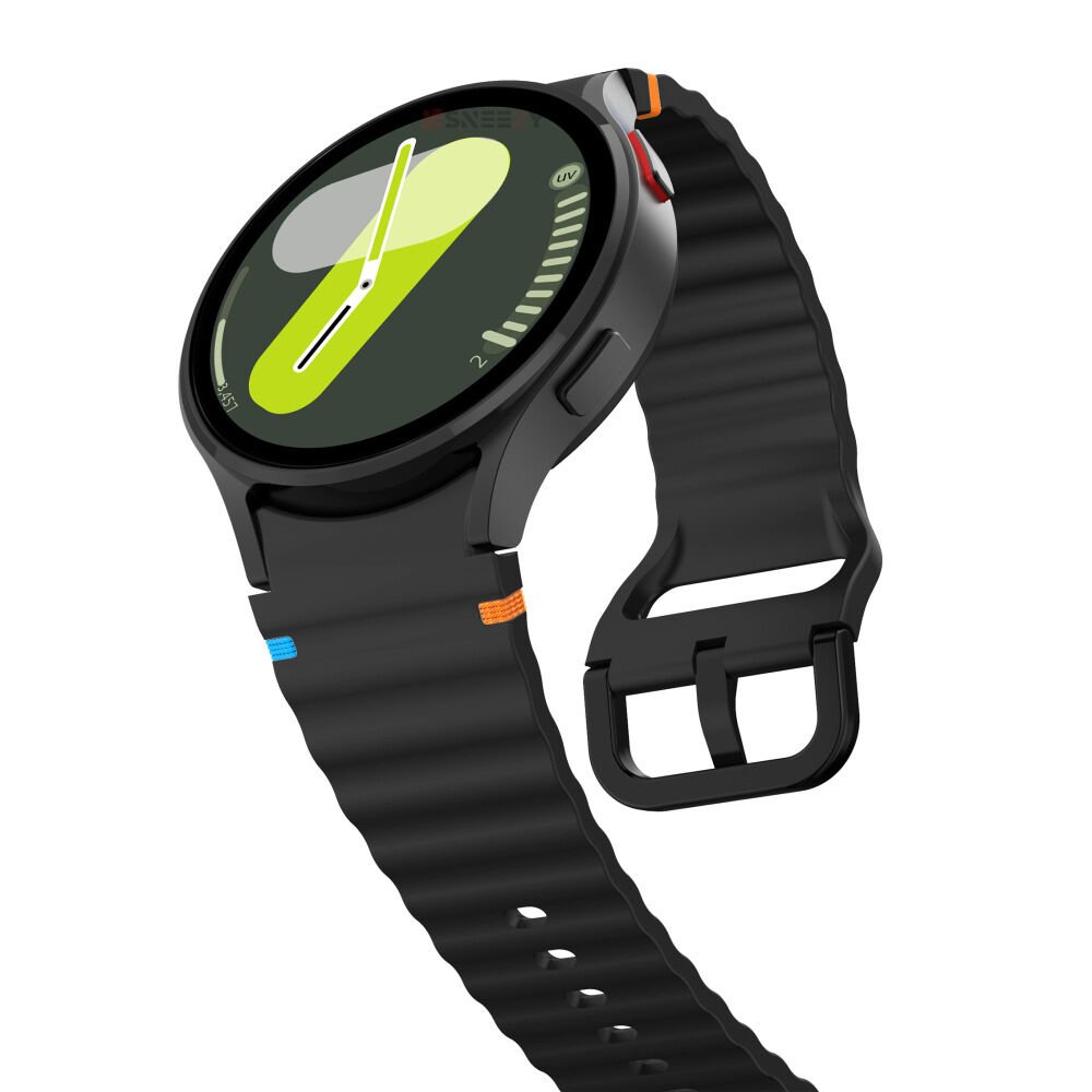 Samsung Galaxy Watch 4 40-42-44-46mm İle Uyumlu Metal Tokalı Dalgalı Spor Silikon Kordon Siyah