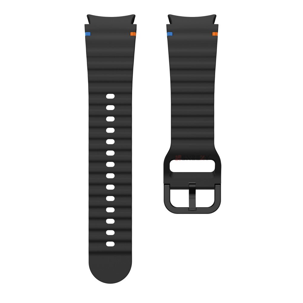 Samsung Galaxy Watch 4 40-42-44-46mm İle Uyumlu Metal Tokalı Dalgalı Spor Silikon Kordon Siyah
