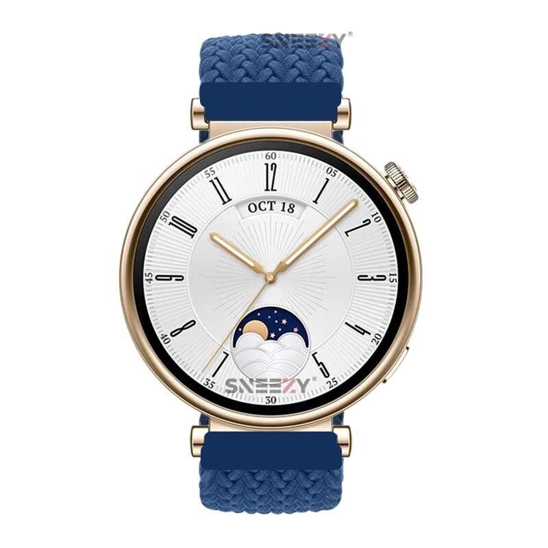 Sneezy Huawei Watch GT4 41mm İle Uyumlu 18mm Metal Klips Solo Fiberlink Örgü Kordon Mavi