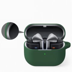 Sneezy Galaxy Buds 3 Pro ve Galaxy Buds 3 Uyumlu Kopçalı Kapaklı Silikon Koruma Kılıfı Haki