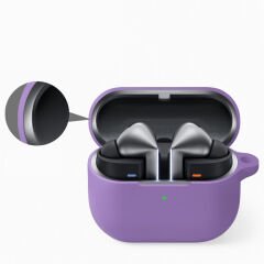 Sneezy Galaxy Buds 3 Pro ve Galaxy Buds 3 Uyumlu Kopçalı Kapaklı Silikon Koruma Kılıfı Lila