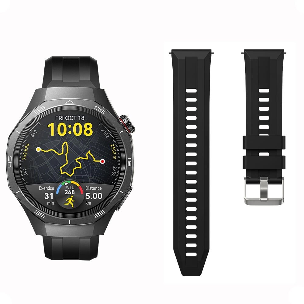 Sneezy Huawei Watch GT5 Pro 46mm İle Uyumlu Spor Silikon Metal Tokalı Soft Saat Kordonu Siyah