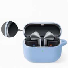 Sneezy Galaxy Buds 3 Pro ve Galaxy Buds 3 Uyumlu Kopçalı Kapaklı Silikon Koruma Kılıfı Mavi