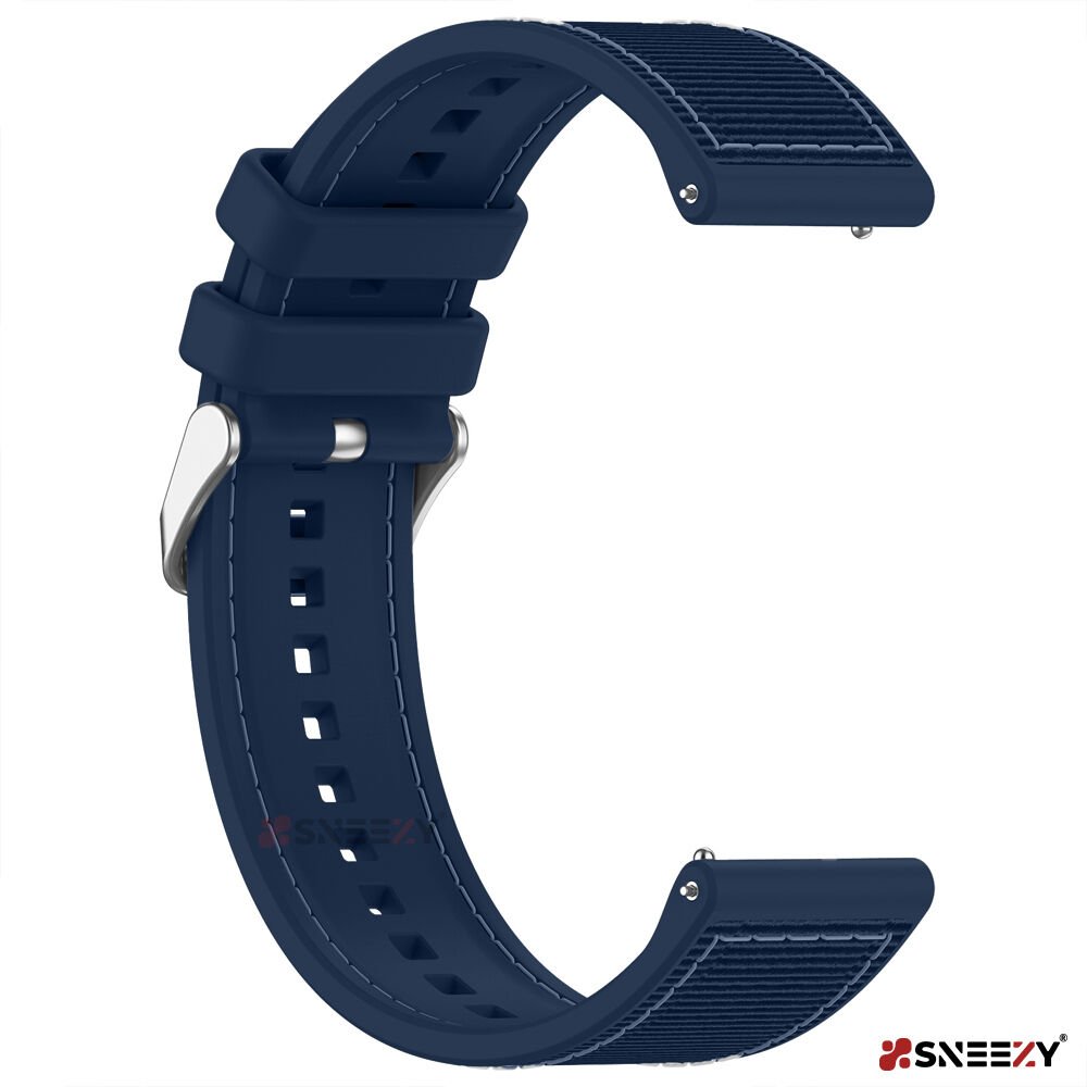 Sneezy Huawei Watch GT Runner-Sport 46mm- GT2 E 22mm Uyumlu Dikiş Desenli Dokuma Silikon Kordon Lacivert - Lacivert