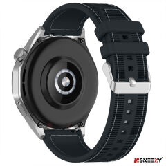 Sneezy Huawei Watch GT Runner-Sport 46mm- GT2 E 22mm Uyumlu Dikiş Desenli Dokuma Silikon Kordon Siyah - Siyah