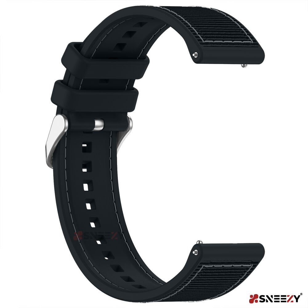 Sneezy Huawei Watch GT Runner-Sport 46mm- GT2 E 22mm Uyumlu Dikiş Desenli Dokuma Silikon Kordon Siyah - Siyah