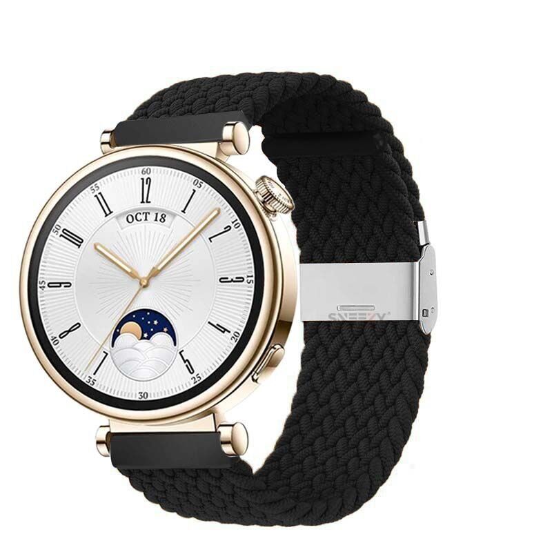 Sneezy Huawei Watch GT4 41mm İle Uyumlu 18mm Metal Klips Solo Fiberlink Örgü Kordon Siyah