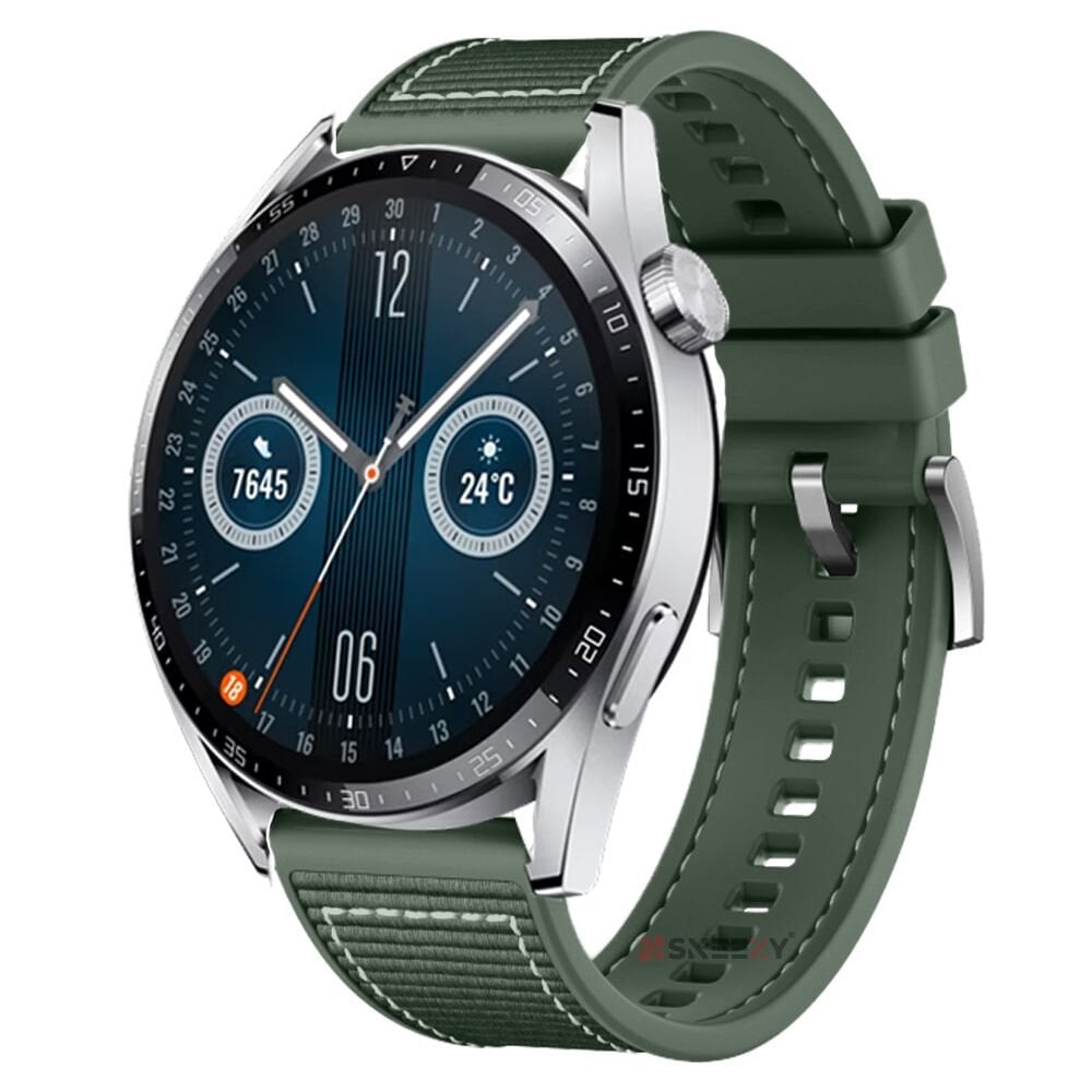 Huawei Watch GT2 Elite-Sport-Classic 46mm-GT2 Pro 22mm Uyumlu Dikiş Desenli Dokuma Silikon Kordon