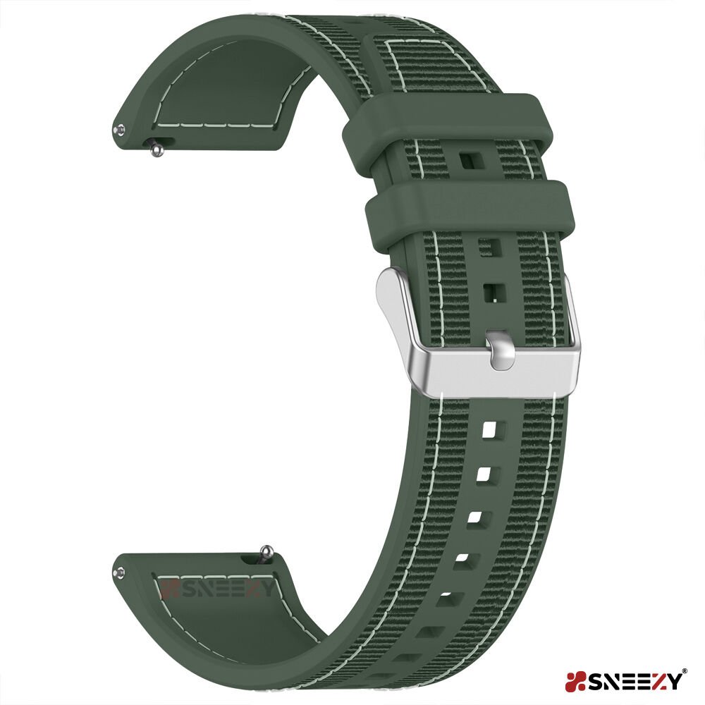 Huawei Watch GT2 Elite-Sport-Classic 46mm-GT2 Pro 22mm Uyumlu Dikiş Desenli Dokuma Silikon Kordon Haki - Haki