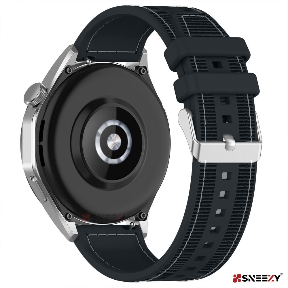Huawei Watch GT2 Elite-Sport-Classic 46mm-GT2 Pro 22mm Uyumlu Dikiş Desenli Dokuma Silikon Kordon Siyah - Siyah