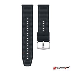 Huawei Watch GT2 Elite-Sport-Classic 46mm-GT2 Pro 22mm Uyumlu Dikiş Desenli Dokuma Silikon Kordon Siyah - Siyah