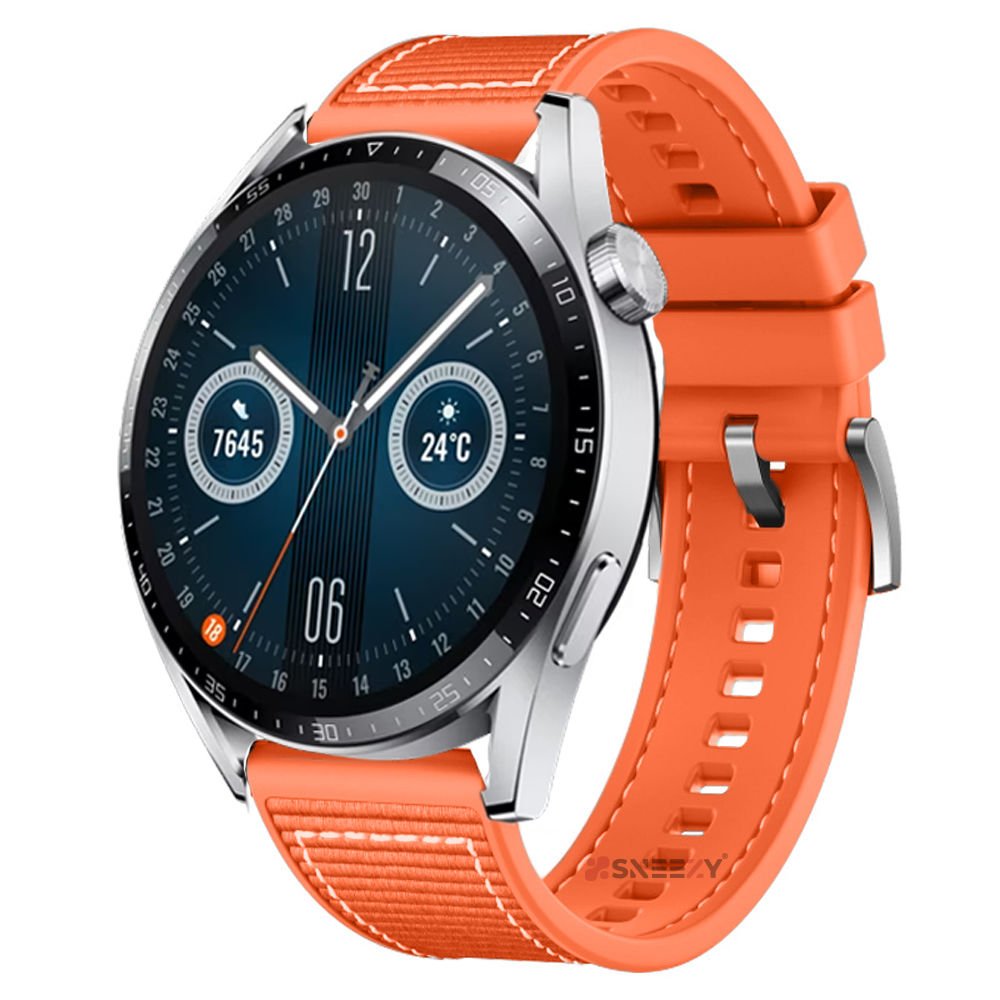 Huawei Watch GT2 Elite-Sport-Classic 46mm-GT2 Pro 22mm Uyumlu Dikiş Desenli Dokuma Silikon Kordon Turuncu - Turuncu