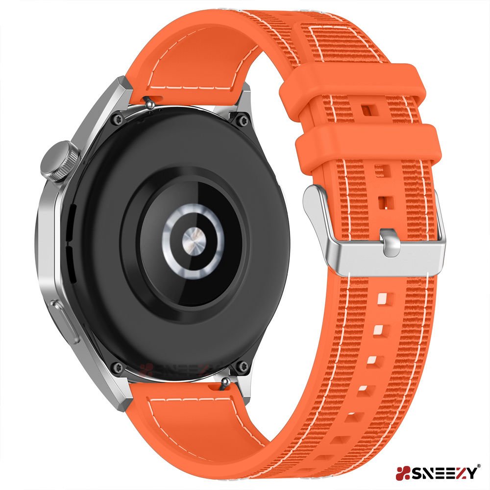 Huawei Watch GT2 Elite-Sport-Classic 46mm-GT2 Pro 22mm Uyumlu Dikiş Desenli Dokuma Silikon Kordon Turuncu - Turuncu