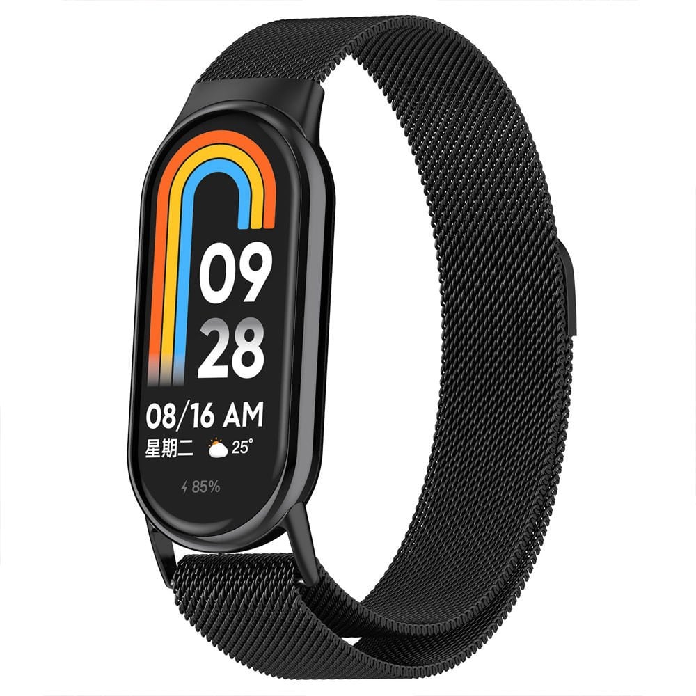 Sneezy Xiaomi Mi Band 8 Uyumlu Metal Hasır Kordon Siyah