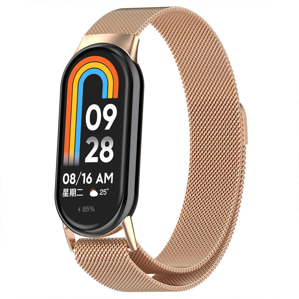 Sneezy Xiaomi Mi Band 8 Uyumlu Metal Hasır Kordon Rose Gold