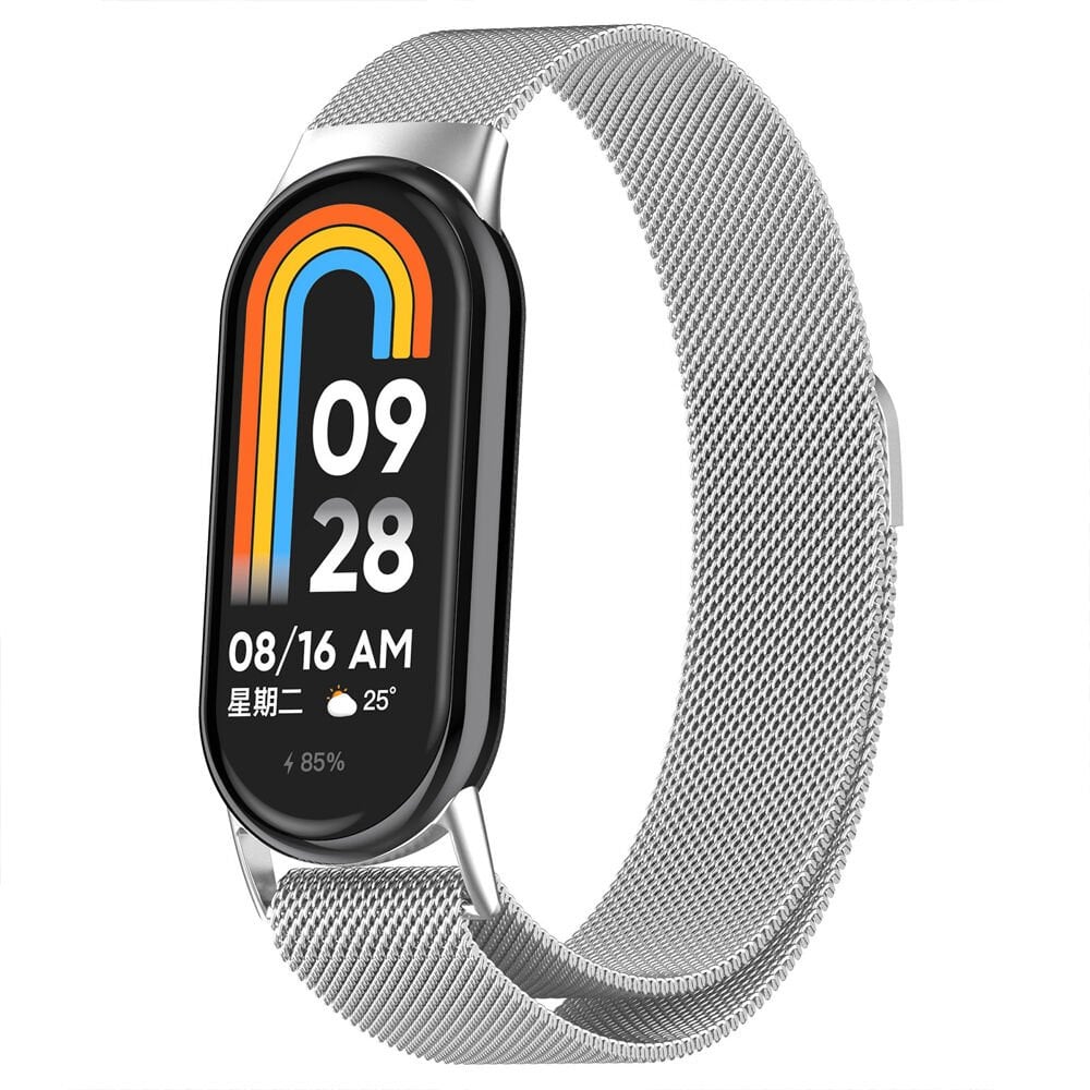 Sneezy Xiaomi Mi Band 8 Uyumlu Metal Hasır Kordon Gümüş