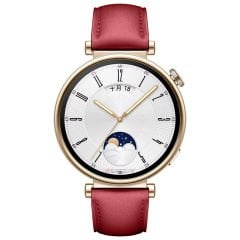 Huawei Watch GT4 41mm İle Uyumlu Starlight Gold Metal Tokalı Deri Zarif Şık Kordon Mürdüm