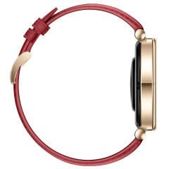 Huawei Watch GT4 41mm İle Uyumlu Starlight Gold Metal Tokalı Deri Zarif Şık Kordon Mürdüm