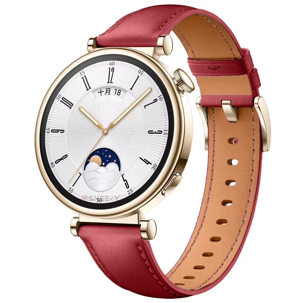 Huawei Watch GT5 41mm İle Uyumlu Starlight Gold Metal Tokalı Deri Zarif Şık Kordon