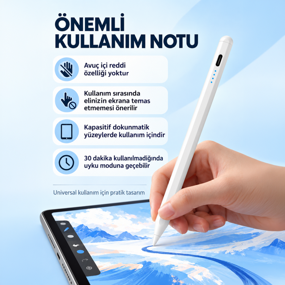 Samsung Galaxy A9 X110 Uyumlu Type-C Şarjlı Aktif Stylus Dokunmatik Ekran Kalemi Not & Çizim