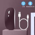 Apple İpad Şarj Edilebilir Sessiz Mouse Bluetooth + 2.4Hz Wifi Kablosuz Mouse Fare Mürdüm
