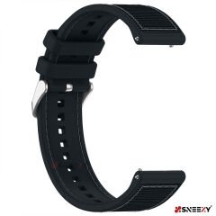 Sneezy Samsung Galaxy Watch 5 40-44mm İle Uyumlu 20mm Dikiş Desenli Dokuma Silikon Kordon Siyah - Siyah