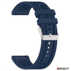Sneezy Samsung Galaxy Watch 4 40-42-44-46mm Uyumlu 20mm Dikiş Desenli Dokuma Silikon Kordon Lacivert - Lacivert