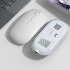 Apple Macbook Şarj Edilebilir Sessiz Mouse Bluetooth + 2.4Hz Wifi Kablosuz Mouse Fare Beyaz - Beyaz