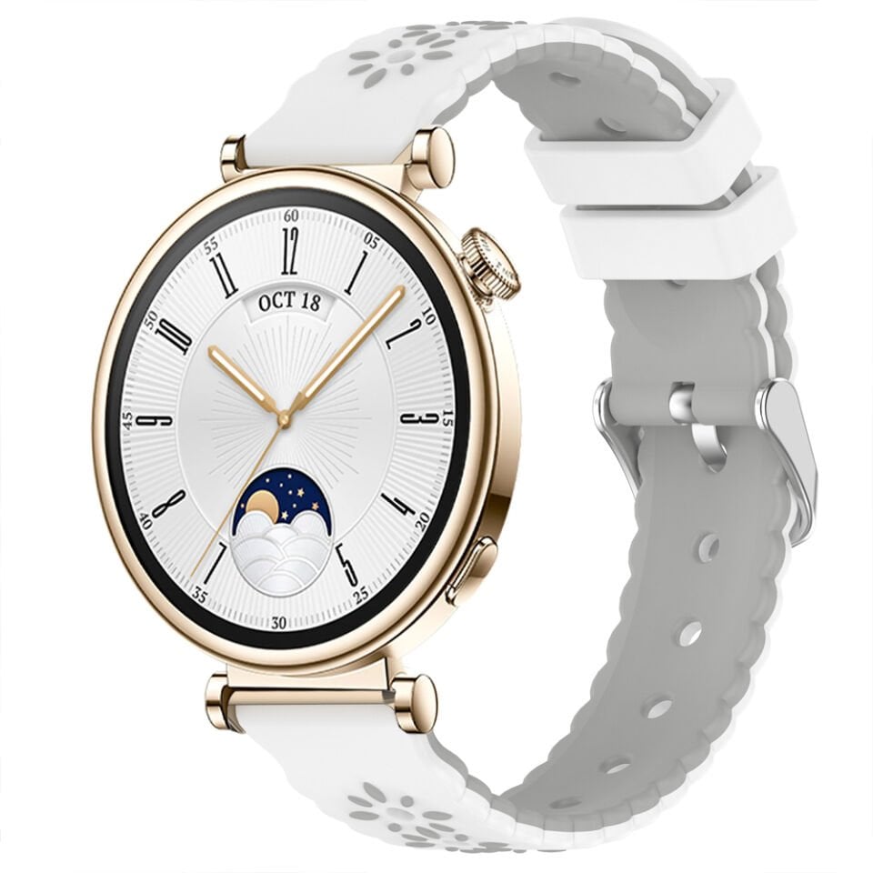 Sneezy Huawei Watch GT4 41mm Uyumlu Çiçek Desenli Yumuşak Silikon Kordon Şık ve Nefes Alabilen Spor Kordon