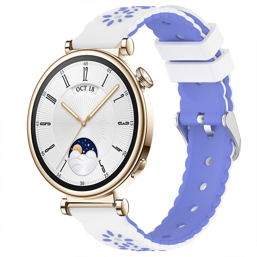 Sneezy Huawei Watch GT4 41mm Uyumlu Çiçek Desenli Yumuşak Silikon Kordon Şık ve Nefes Alabilen Spor Kordon Lavanta