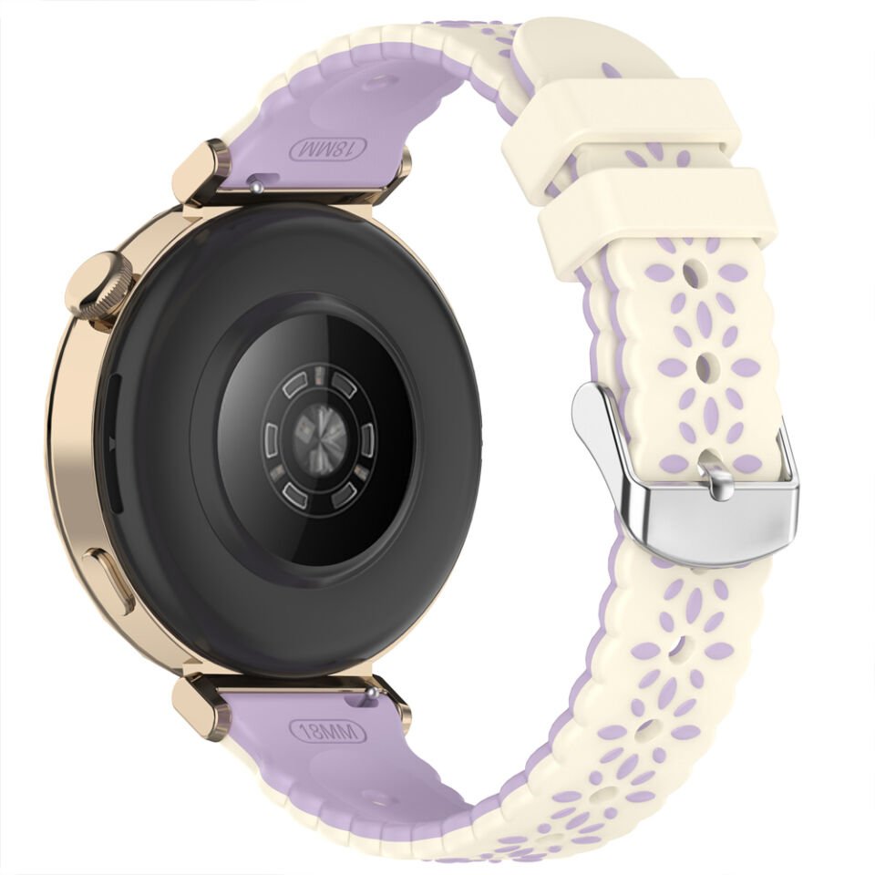Sneezy Huawei Watch GT4 41mm Uyumlu Çiçek Desenli Yumuşak Silikon Kordon Şık ve Nefes Alabilen Spor Kordon Lila