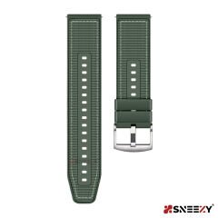 Sneezy Samsung Galaxy Watch 5 Pro R-920 İle Uyumlu 20mm Dikiş Desenli Dokuma Silikon Kordon Haki - Haki