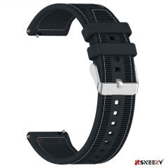 Sneezy Samsung Galaxy Watch 5 Pro R-920 İle Uyumlu 20mm Dikiş Desenli Dokuma Silikon Kordon Siyah - Siyah