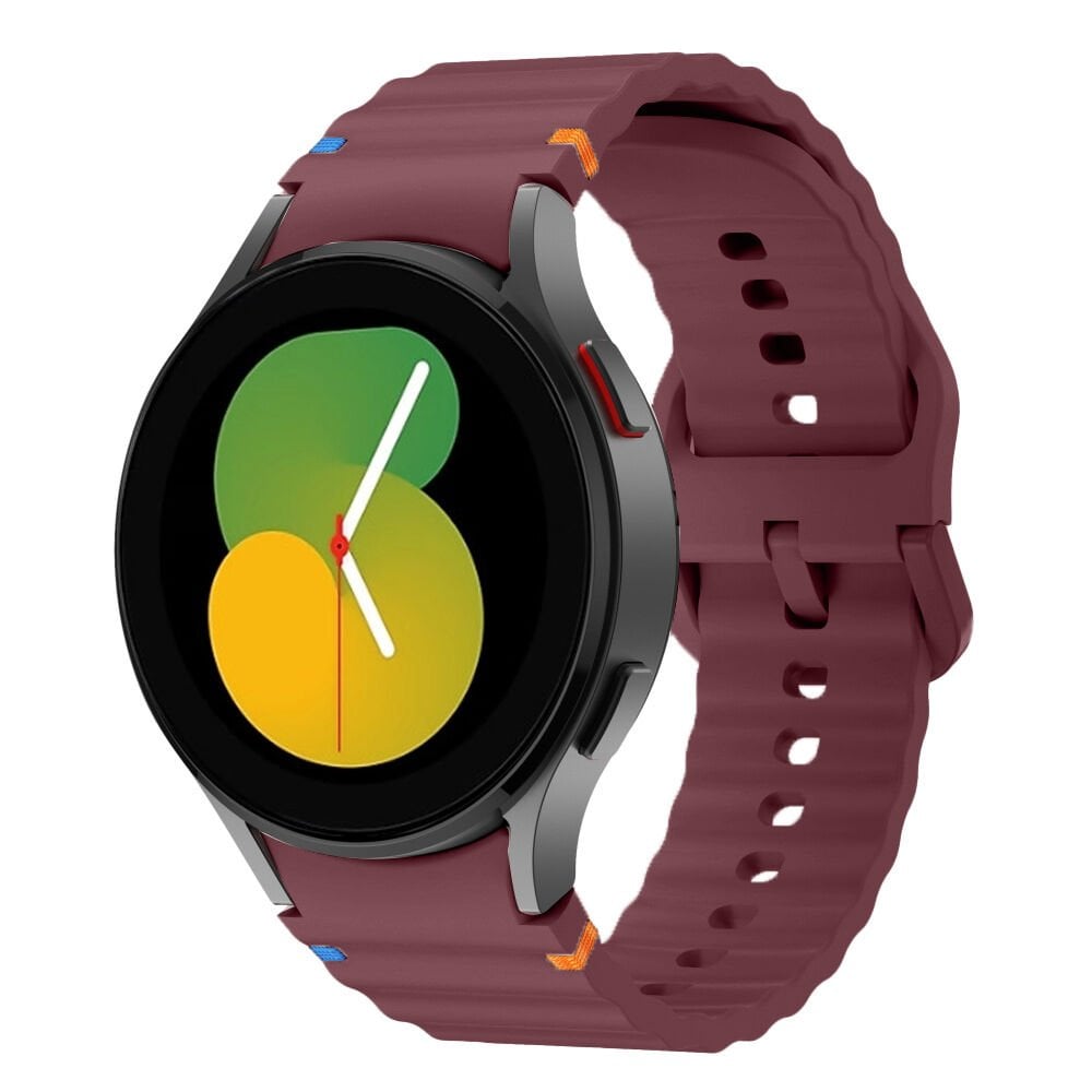 Samsung Galaxy Watch 5 40mm-44mm İle Uyumlu Metal Tokalı Dalgalı Spor Silikon Kordon Mürdüm