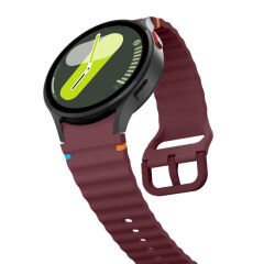 Samsung Galaxy Watch 5 40mm-44mm İle Uyumlu Metal Tokalı Dalgalı Spor Silikon Kordon Mürdüm