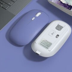 Apple İpad Şarj Edilebilir Sessiz Mouse Bluetooth + 2.4Hz Wifi Kablosuz Mouse Fare Lavanta - Lavanta