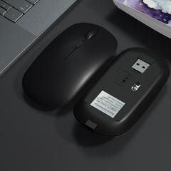 Apple İpad Şarj Edilebilir Sessiz Mouse Bluetooth + 2.4Hz Wifi Kablosuz Mouse Fare Siyah - Siyah