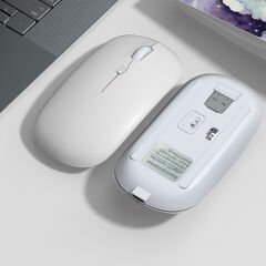 Samsung Tablet Şarj Edilebilir Sessiz Mouse Bluetooth + 2.4Hz Wifi Kablosuz Mouse Fare Beyaz - Beyaz
