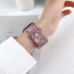 Apple Watch Uyumlu 44 45 46mm Kelebek Desenli Yumuşak Silikon Kordon Seri 2 3 4 5 6 Se 7 8 9 10 Lila