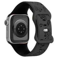 Apple Watch Uyumlu 44 45 46mm Kelebek Desenli Yumuşak Silikon Kordon Seri 2 3 4 5 6 Se 7 8 9 10 Siyah