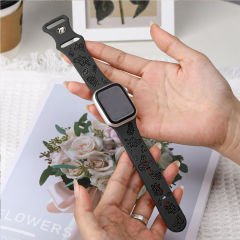 Apple Watch Uyumlu 44 45 46mm Kelebek Desenli Yumuşak Silikon Kordon Seri 2 3 4 5 6 Se 7 8 9 10 Siyah