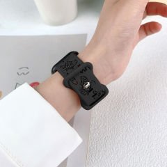 Apple Watch Uyumlu 44 45 46mm Kelebek Desenli Yumuşak Silikon Kordon Seri 2 3 4 5 6 Se 7 8 9 10 Siyah