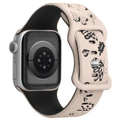Apple Watch Uyumlu 44 45 46mm Kelebek Desenli Yumuşak Silikon Kordon Seri 2 3 4 5 6 Se 7 8 9 10 Bej