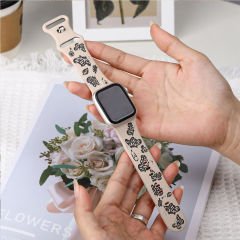 Apple Watch Uyumlu 44 45 46mm Kelebek Desenli Yumuşak Silikon Kordon Seri 2 3 4 5 6 Se 7 8 9 10 Bej