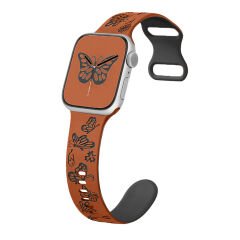 Apple Watch Uyumlu 38 40 41mm Kelebek Desenli Yumuşak Silikon Kordon Seri 2 3 4 5 6 Se 7 8 9 10 42mm Kahverengi