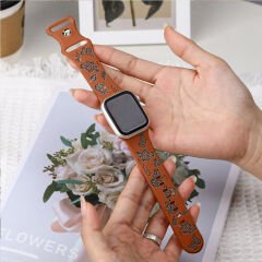 Apple Watch Uyumlu 38 40 41mm Kelebek Desenli Yumuşak Silikon Kordon Seri 2 3 4 5 6 Se 7 8 9 10 42mm Kahverengi