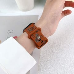 Apple Watch Uyumlu 38 40 41mm Kelebek Desenli Yumuşak Silikon Kordon Seri 2 3 4 5 6 Se 7 8 9 10 42mm Kahverengi