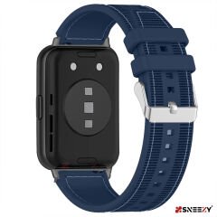 Sneezy Huawei Watch Fit - Fit New  İle Uyumlu Dikiş Desenli Dokuma Silikon Kordon Lacivert - Lacivert