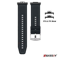 Sneezy Huawei Watch Fit - Fit New  İle Uyumlu Dikiş Desenli Dokuma Silikon Kordon Siyah - Siyah